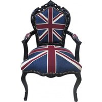 Casa Padrino Barock Esszimmer Stuhl mit Armlehnen Union Jack / Schwarz - Antik Stil Möbel