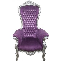 Casa Padrino Barock Thron Sessel Majestic Medium Lila/Silber mit Bling Bling Glitzersteinen - Riesensessel - Thron Stuhl Tron
