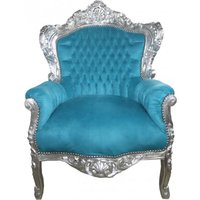 Casa Padrino Barock Sessel "King" in Petrol Türkis / Silber - Möbel Antik Stil