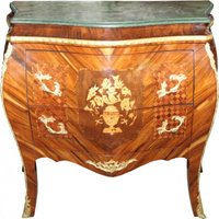 Casa Padrino Barock Kommode Braun mit Marmorplatte Mahagoni Intarsien mit 2 Schubladen B 107 cm - Barock Möbel Kommode