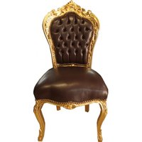 Casa Padrino Barock Esszimmer Stuhl Braun Glatt Lederoptik / Gold - Möbel