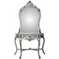 Casa Padrino Barock Spiegelkonsole WeiØ/Gold mit Marmorplatte - Konsole - Schminkkonsole - Limited Edition