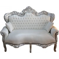 Casa Padrino Barock 2-er Sofa King WeiØ Lederoptik / Silber - Wohnzimmer Couch Möbel Lounge