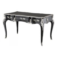 Casa Padrino Luxus Barock Schreibtisch Schwarz Hochglanz Silber Sekretär