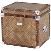 Casa Padrino Vintage Echtleder Koffertisch Rattan / Leder Braun - Echt Leder Vintage Look