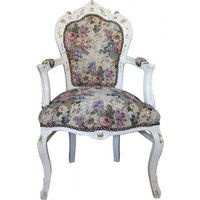 Casa Padrino Barock Esszimmer Stuhl mit Armlehnen Blumen Muster / Creme / Gold - Limited Edition