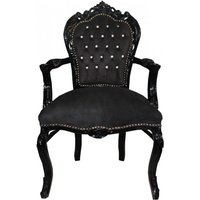 Casa Padrino Barock Esszimmer Stuhl Schwarz / Schwarz mit Armlehnen und Bling Bling Glitzersteinen - Limited Edition