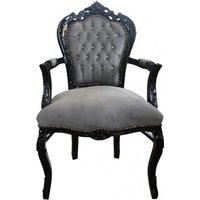 Casa Padrino Barock Esszimmer Stuhl Grau / Schwarz mit Armlehnen und Bling Bling Glitzersteinen - Limited Edition