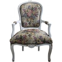 Casa Padrino Barock Salon Stuhl Blumen Muster / Creme / Gold - Antik Design Möbel - Limited Edition