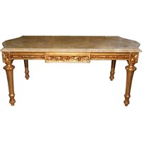 Casa Padrino Barock Couchtisch Gold mit cremefarbener Marmorplatte 108 x 55 cm - Limited Edition
