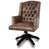 Casa Padrino Luxus Echtleder Chefsessel Büro Stuhl Medium Braun Drehstuhl Schreibtisch Stuhl - Chefbüro