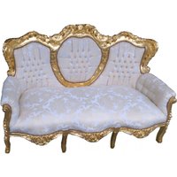 Casa Padrino Barock 3-er Sofa "King" Creme Muster / Gold - Möbel Barock