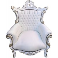 Casa Padrino Barock Sessel Al Capone Weià / Weià mit Goldbemalung - Möbel Antik Stil