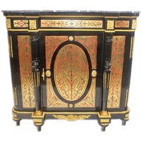 Casa Padrino Barock Boulle Kommode Schwarz / Gold / Rot mit Marmorplatte 130 cm - Möbel Schrank Sideboard