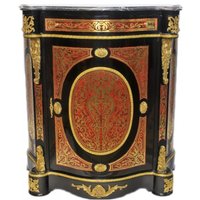 Casa Padrino Barock Boulle Kommode Schwarz / Gold / Rot mit Marmorplatte 80 x H105 cm - Möbel Schrank Sideboard