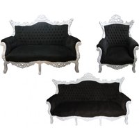Casa Padrino Barock Wohnzimmer Set Master Schwarz/Weiss - 3er Sofa+2er Sofa + 1 Sessel
