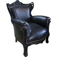 Casa Padrino Barock Kinder Sessel Schwarz Croco Lederoptik/Schwarz - Kinder Thron