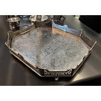 Casa Padrino Luxus Art Deco Messing Tablett Nickel Finish 52 x 42 x H. 8 cm - Limited Edition