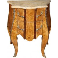 Casa Padrino Barock Kommode Vogelaugenahorn mit 2 Schubladen, Marmorplatte in Creme 67 cm - Handgefertigt aus Massivholz