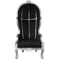 Casa Padrino Barock Thron Sessel Victory Schwarz / Silber mit Bling Bling Glitzersteinen - Balloon Chair - Thron Stuhl Tron