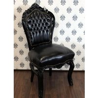Casa Padrino Barock Esszimmer Stuhl Schwarz Lederoptik / Schwarz - Antik Stil Möbel