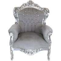 Casa Padrino Barock Sessel King Grau Samtstoff / Silber mit Bling Bling Glitzersteinen