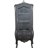 Casa Padrino Barock Vitrine in Schwarz/Silber Glitzerlook - Vitrinenschrank - Wohnzimmerschrank