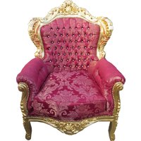 Casa Padrino Barock Sessel "King" Bordeaux Bouquet Muster / Gold mit Bling Bling Glitzersteinen - Möbel Antik Stil