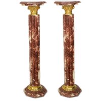 Casa Padrino Barock Marmor Säulen Set Rot / Gold - Marmor Säule (2 Stk)