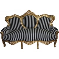 Casa Padrino Barock 3-er Sofa "King" Schwarz/Weiss Streifen / Gold - Möbel Barock
