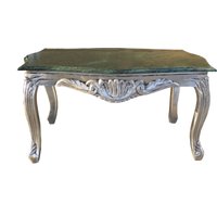 Casa Padrino Barock Couchtisch Silber mit grünfarbener Marmorplatte 99 x 63 cm - Limited Edition
