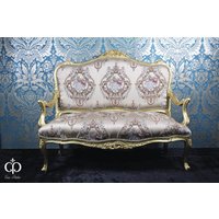 Casa Padrino Barock Sofa Creme Muster / Gold - italienischer Stil - Barock Möbel - Unikat!