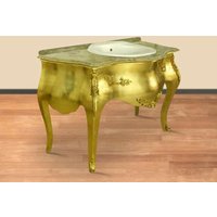 Casa Padrino Luxus Barock Waschtisch Gold mit cremefarbener Marmorplatte - Luxus Barock Badezimmermöbel