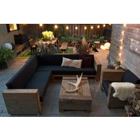 Luxus Garten Möbel Set Eiche Massiv mit Polsterung - Eckcouch + Sessel + Tisch - Lounge Set