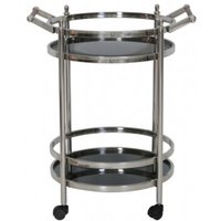 Casa Padrino Luxus Bar Trolley Servierwagen Rund Edelstahl vernickelt / schwarzes Glas Mod 3 - Luxus Hotel & Restaurant Einrichtung Möbel Serviertisch