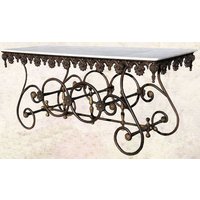 Casa Padrino Nostalgie Gartentisch aus Schmiedeeisen mit Marmorplatte - 175 cm x 65 cm x H75 cm - Luxus Gartenmöbel