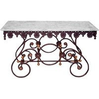 Casa Padrino Nostalgie Gartentisch aus Schmiedeeisen mit weiÃer Marmorplatte - 135 cm x 55 cm x H70 cm - Luxus Gartenmöbel