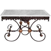 Casa Padrino Nostalgie Gartentisch aus Schmiedeeisen mit weiÃer Marmorplatte - 130 cm x 80 cm x H75 cm - Luxus Gartenmöbel