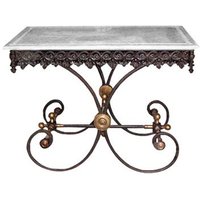 Casa Padrino Nostalgie Gartentisch aus Schmiedeeisen mit weiÃer Marmorplatte - 100 cm x 67 cm x H75 cm - Luxus Gartenmöbel