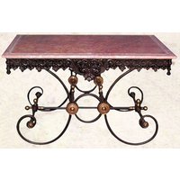 Casa Padrino Nostalgie Gartentisch aus Schmiedeeisen mit roter Marmorplatte - 130 cm x 80 cm x H75 cm - Luxus Gartenmöbel