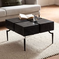 FineBuy Couchtisch Akazie Massivholz quadratisch 60x60 cm · moderner Wohnzimmertisch 4 Blocks · Design Tisch mit Metallbeinen im Industrial Cube Stil