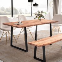 FineBuy Esszimmertisch rechteckig Massivholz Akazie Baumkante - Industrial Esstisch Baumstamm Massiv Echtholz - Küchentisch - Baumkantentisch mit schwarzem Kufengestell