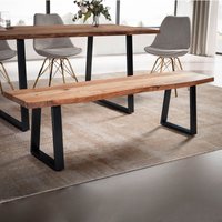 FineBuy Esszimmerbank 180x40x45,5 cm Akazie Massivholz / Metall mit Baumkante, Esstischbank Holzbank Massiv ohne Lehne, Küchenbank Essbank Modern, Sitzbank Esszimmer Groß