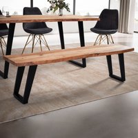 FineBuy Esszimmerbank Akazie Massivholz / Metall mit Baumkante, Esstischbank Modern, Holzbank Massiv ohne Lehne, Küchenbank Essbank mit U-Beinen, Sitzbank Esszimmer