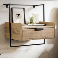 FineBuy Nachtkonsole zur Wandmontage aus Mango Massivholz mit Schublade – schwebender Nachttisch, modernes Wandboard mit Stauraum fürs Schlafzimmer – Nachtkästchen 44x45x35 cm