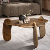 FineBuy Couchtisch Mango Massivholz Ø 78 cm Walnussfarben · Design Wohnzimmertisch in organischer Form · Handgefertigter Sofatisch