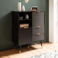 FineBuy FineBuy Sideboard 77x97x40 cm Anrichte Schwarz mit Eiche-Dekor, Kommode mit Türen und Schubladen, Kommodenschrank Flurschrank mit Regal Modern, Standschrank Wohnzimmer Metallbeine