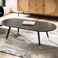 FineBuy Couchtisch 120x60x41,5 cm mit Marmor Optik Modern, Design Wohnzimmertisch mit Metall-Gestell, Sofatisch Oval Tisch Groß, Beistelltisch Wohnzimmer