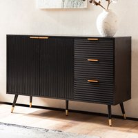 FineBuy FineBuy Sideboard 120x80x40 cm Anrichte Schwarz mit Eiche-Dekor, Kommode mit Türen und Schubladen, Kommodenschrank Flurschrank Modern, Standschrank Wohnzimmer Metallbeine