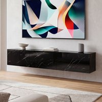 FineBuy Lowboard Hängend Marmor-Optik 160x30x30 cm TV-Schrank, Design Fernsehtisch mit Klapptüren Modern, Fernsehschrank Wand, TV-Kommode Fernsehkommode zum Aufhängen